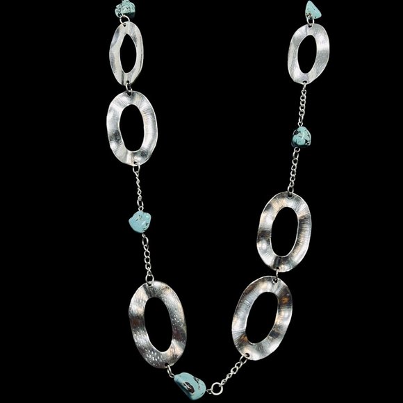Jules Chunky Silver Tone And Faux Turquois Necklace (5066) - Picture 1 of 6